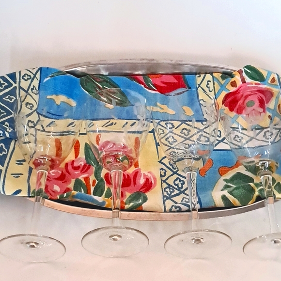 Vintage Crystal 3 Wine Martini Stem Glasses Flower Branch Leaf Etched Romantic - Picture 5 of 10